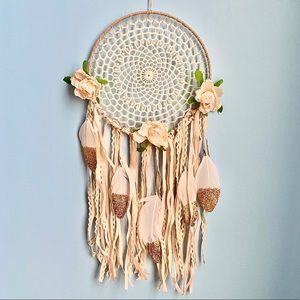 Floral Macrame Gold Tipped Feather Dream Catcher